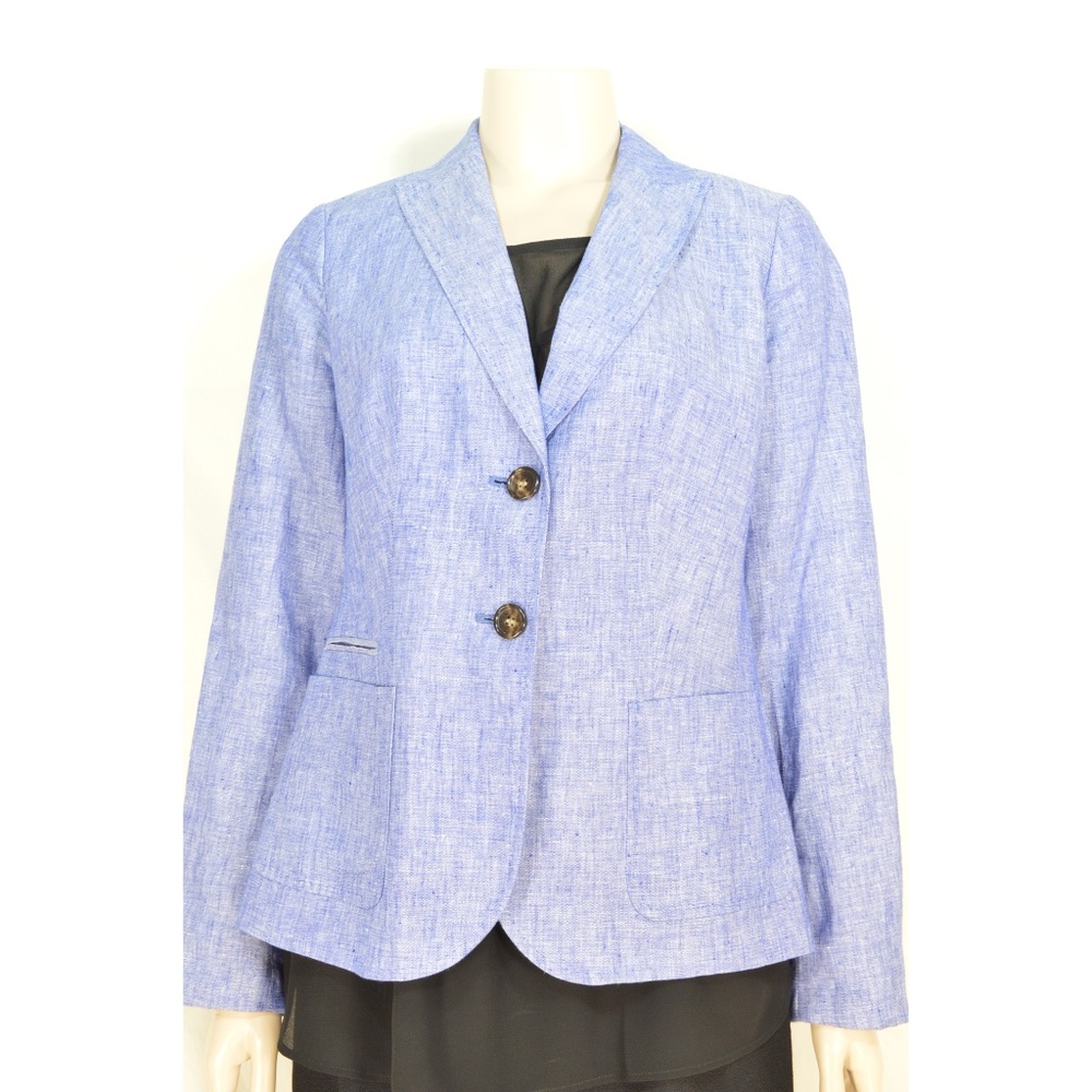 Talbots jacket blazer SZ 4 blue 100% linen long sl